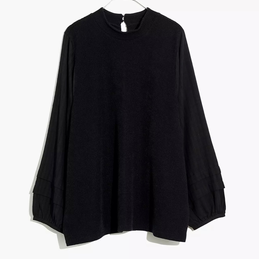 Madewell | Black Weavemix Mockneck Bubble Sleeve Top - Size M - Picture 5 of 8